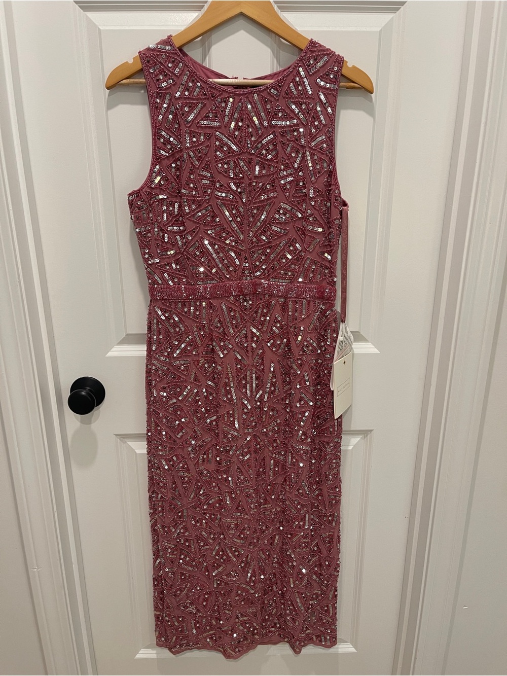 NWT Mac Duggal Rose Pink Beaded Midi Sheath Dress